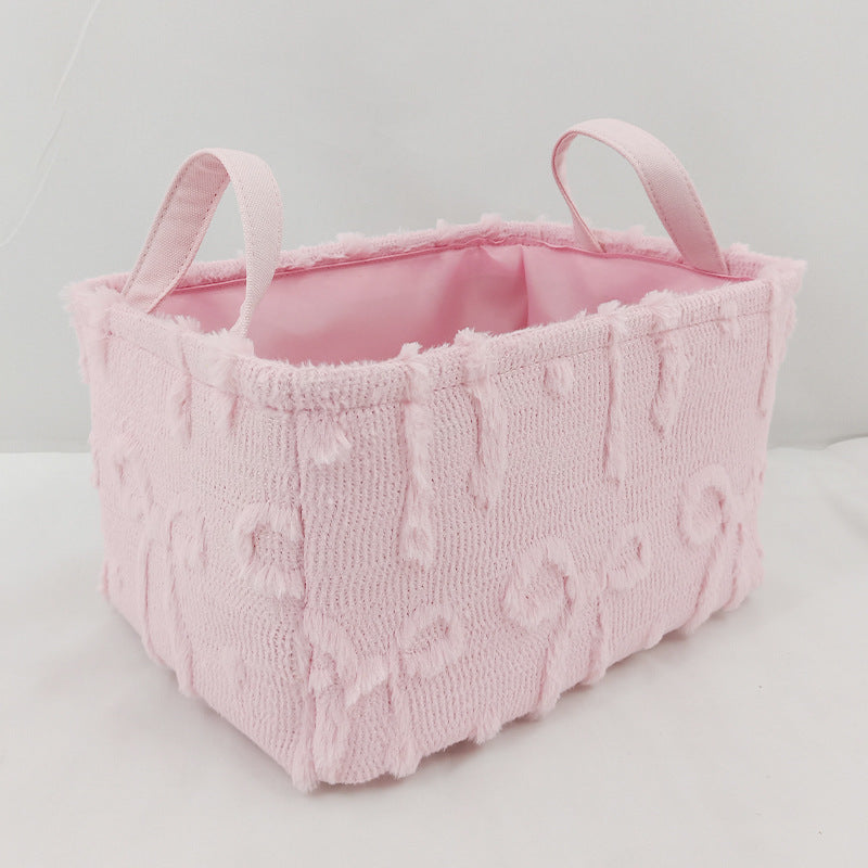 Bow Textured Fabric Storage Tote Basket - Pink - 3