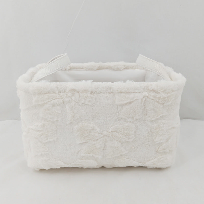 Bow Textured Fabric Storage Tote Basket - White - 1