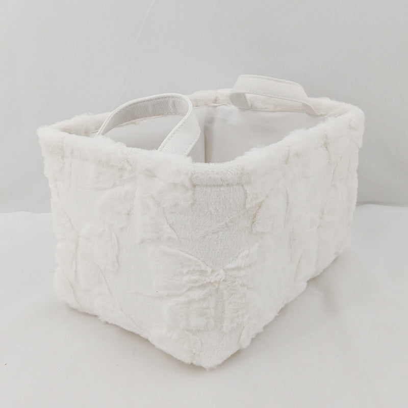 Bow Textured Fabric Storage Tote Basket - White - 2