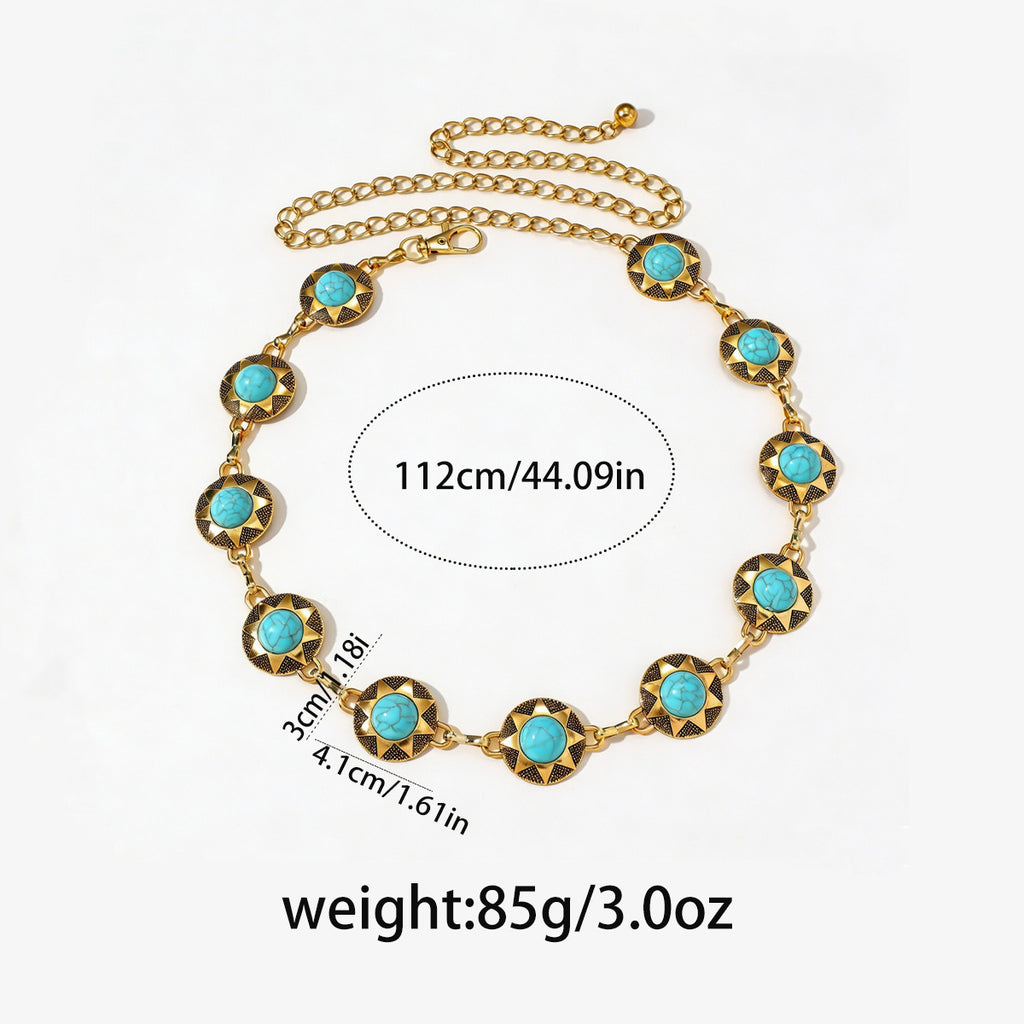 Sunburst Turquoise Stone Belly Chain Belt - Gold - 1
