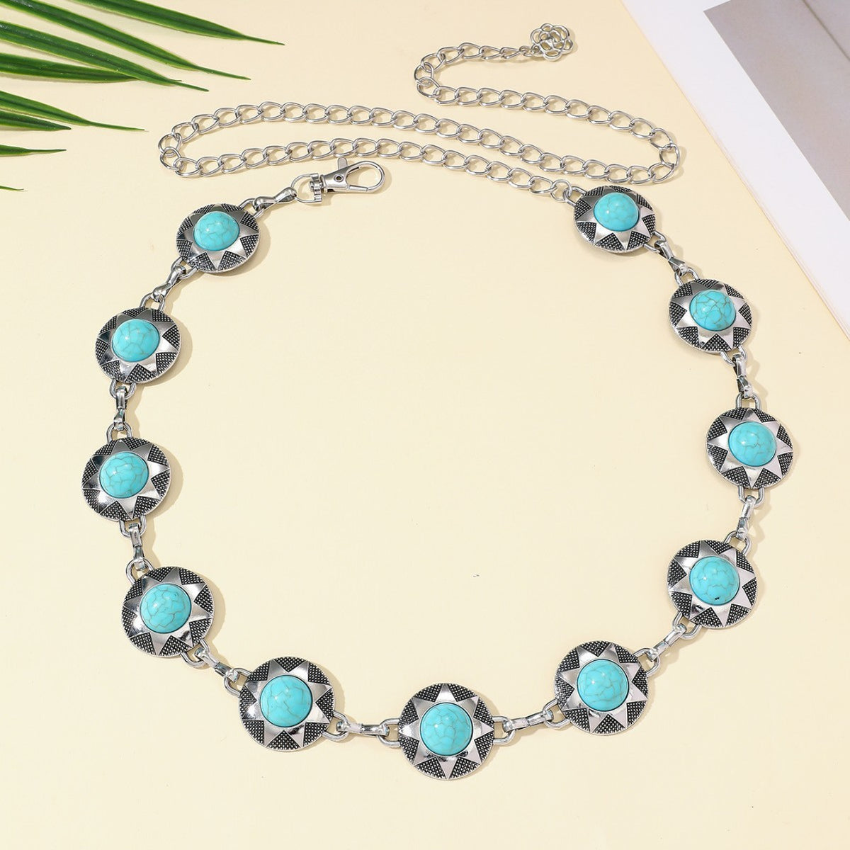 Sunburst Turquoise Stone Belly Chain Belt - Silvery