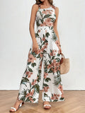 Tropical Floral Wide Leg Sleeveless Jumpsuit - White