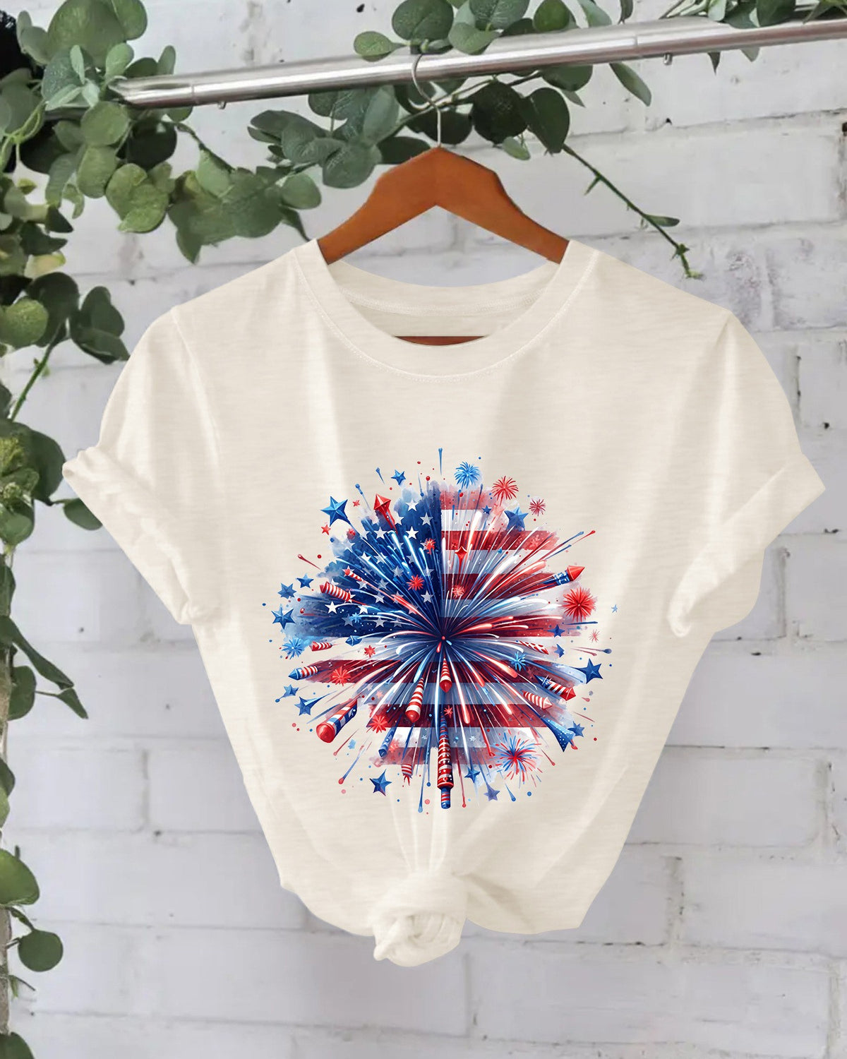 Fourth of July Firework Dandelion Graphic Tee - Apricot
