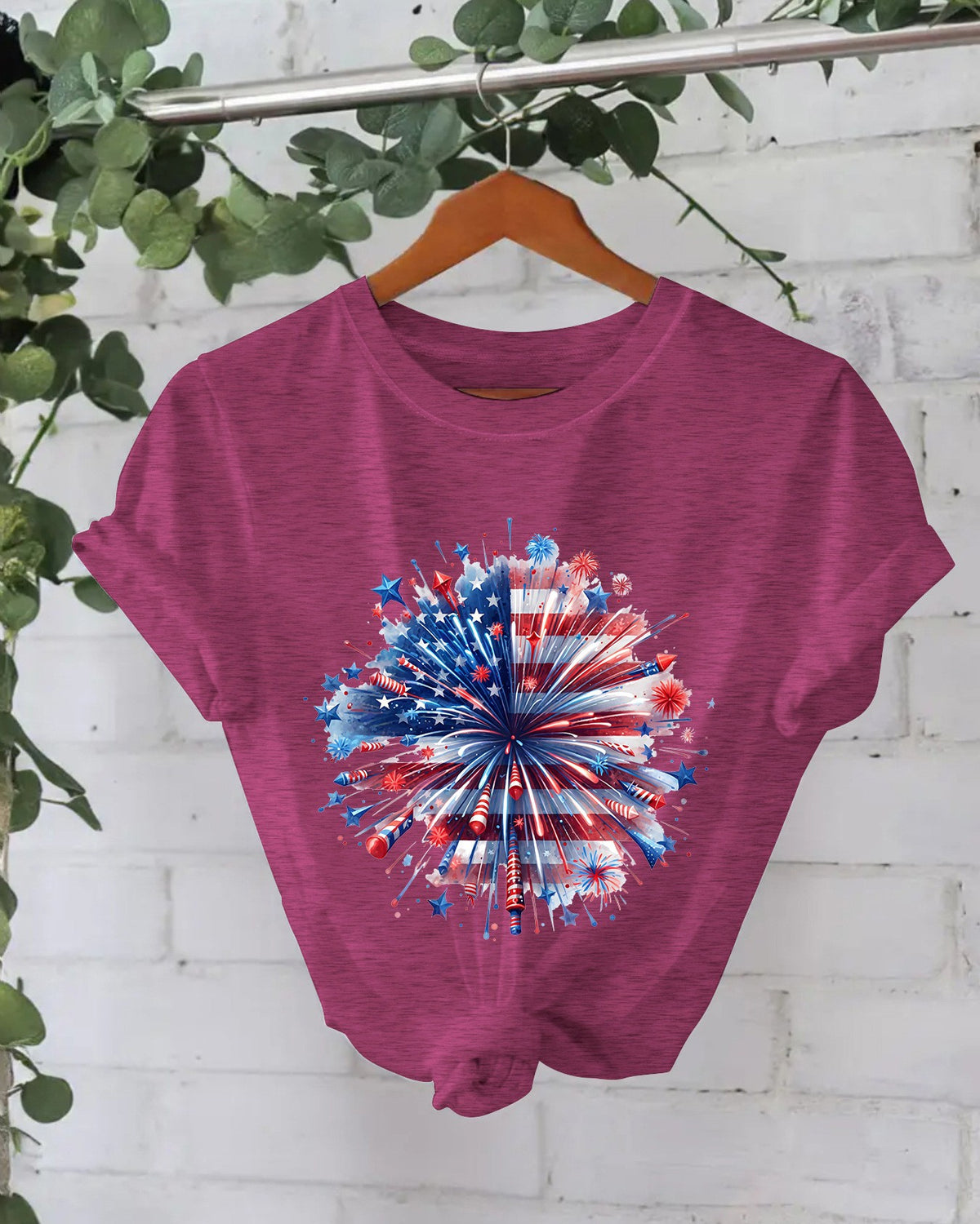 Fourth of July Firework Dandelion Graphic Tee - Flower_Red