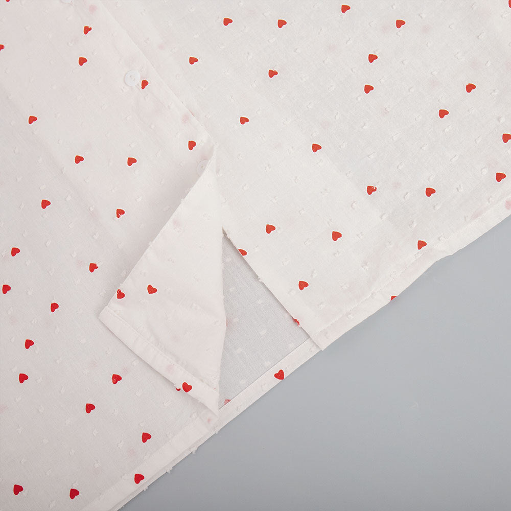 Heart Print Long Sleeve Pajama Short Set - White - 4