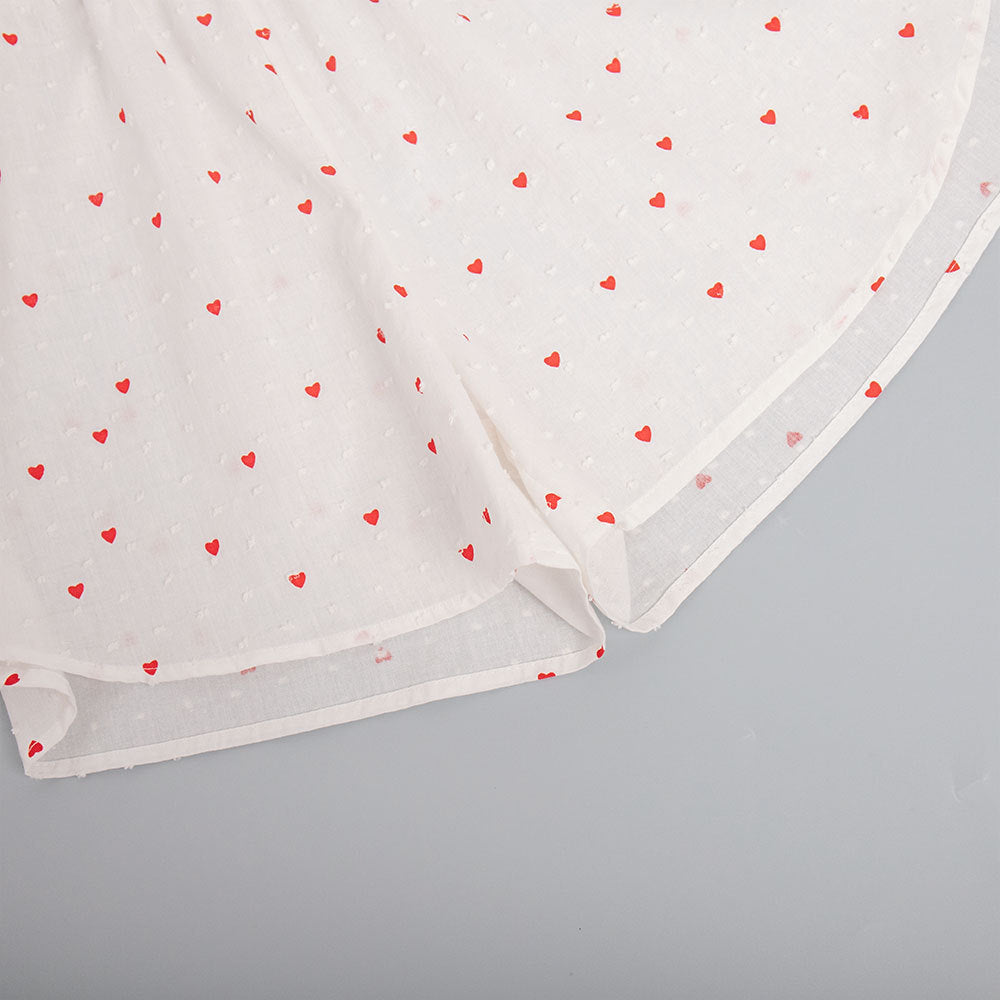 Heart Print Long Sleeve Pajama Short Set - White - 5