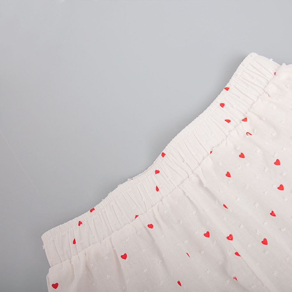 Heart Print Long Sleeve Pajama Short Set - White - 6