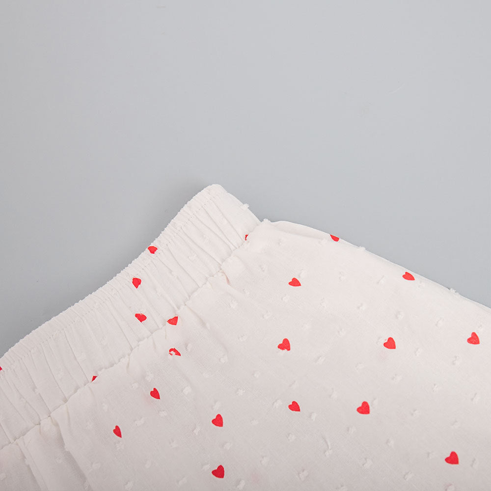 Heart Print Long Sleeve Pajama Short Set - White - 7