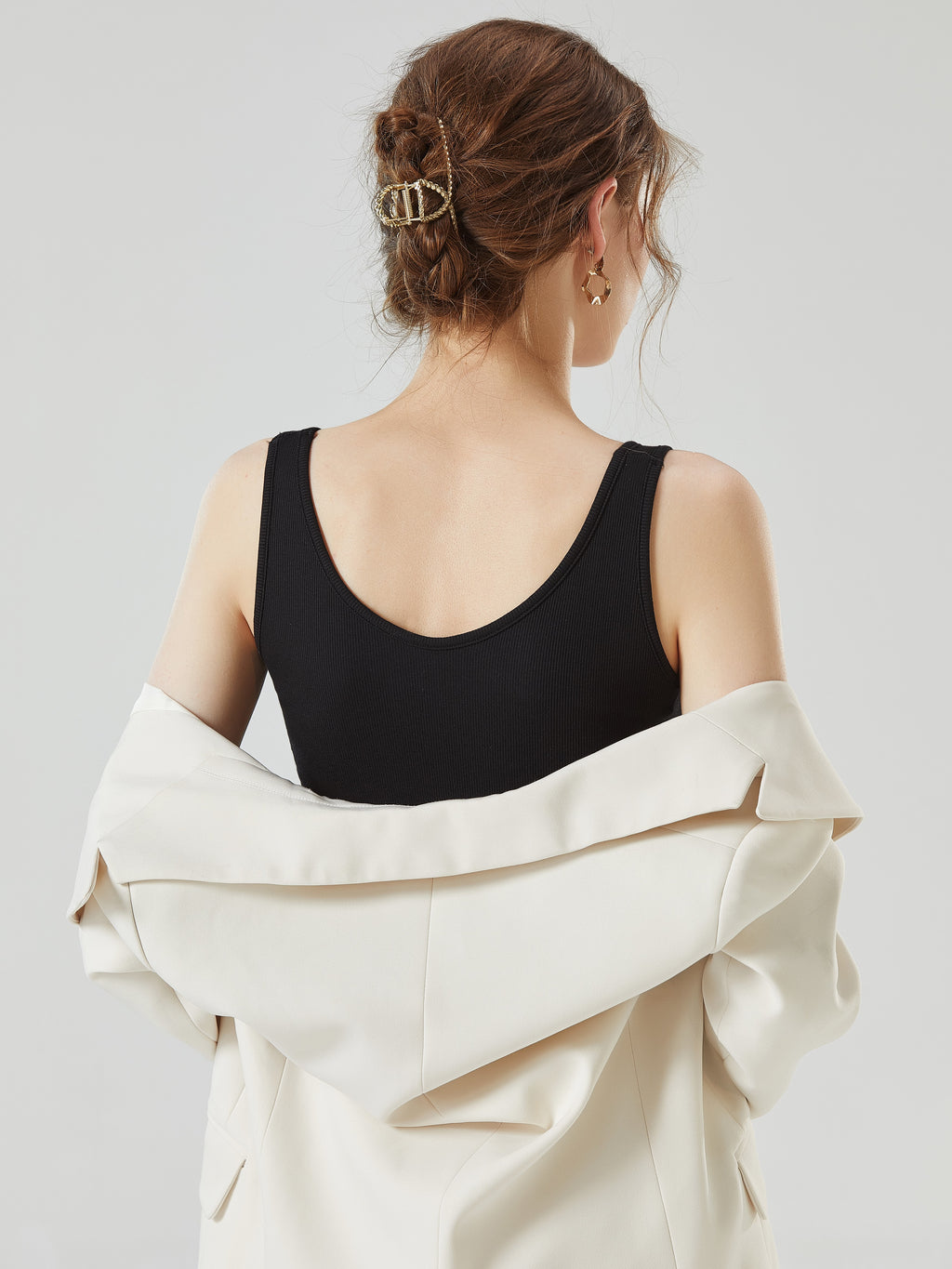 Square Neck Ribbed Tank With Built In Bra - Black - 3