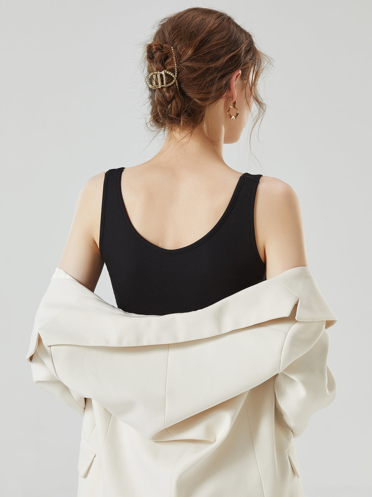 Square Neck Ribbed Tank With Built In Bra - Black - 3