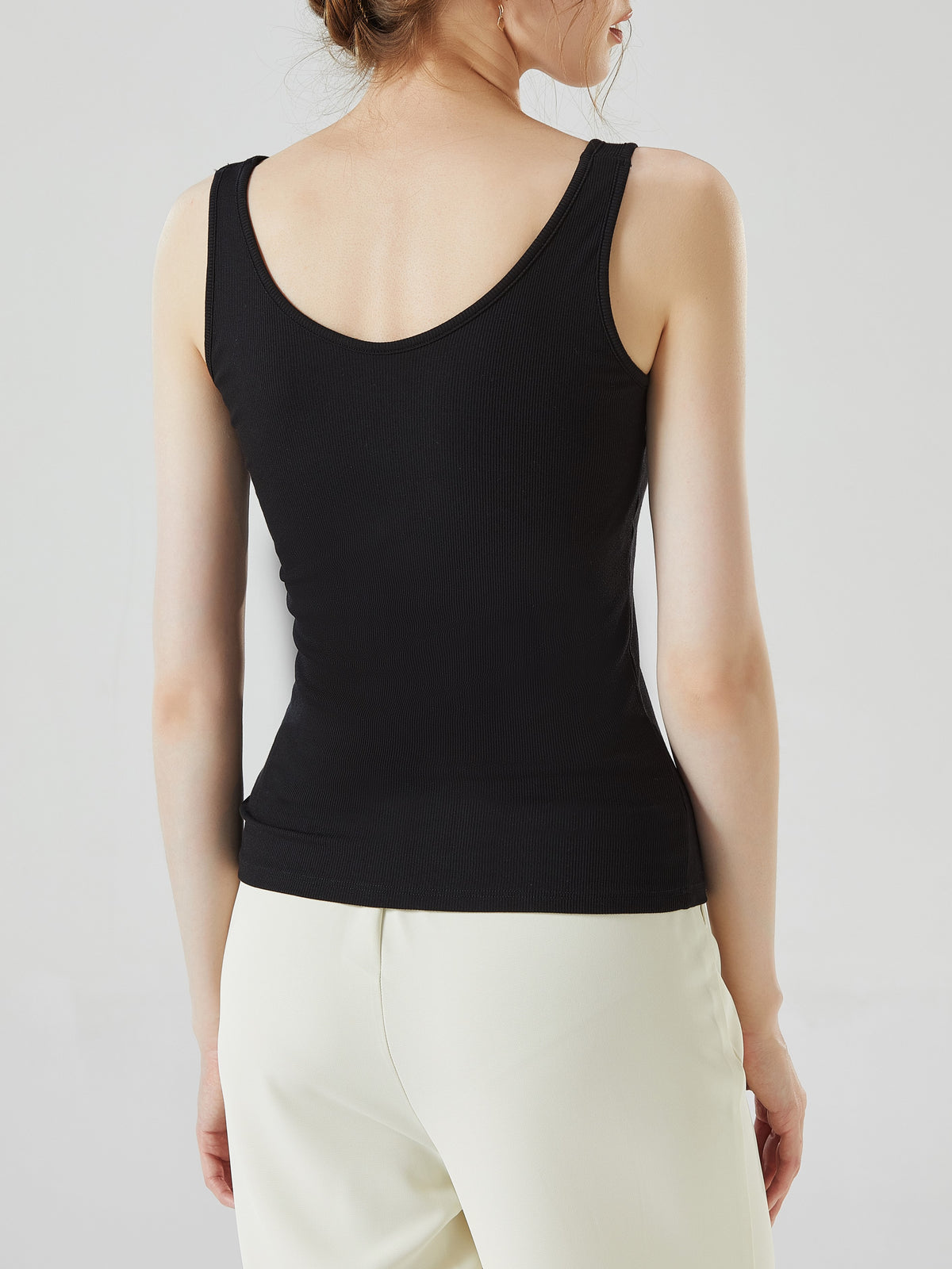 Square Neck Ribbed Tank With Built In Bra - Black - 6