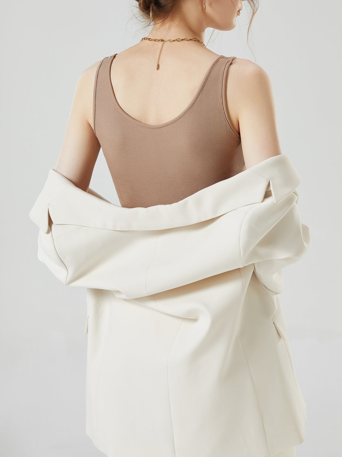 Square Neck Ribbed Tank With Built In Bra - Khaki - 18