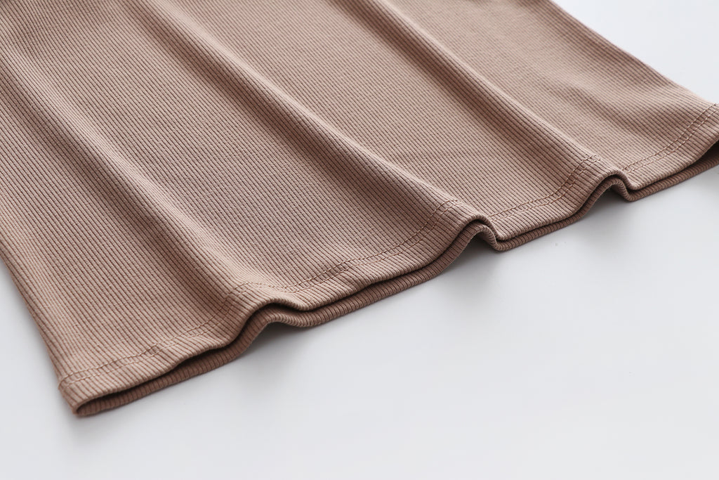 Square Neck Ribbed Tank With Built In Bra - Khaki - 9