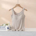 Square Neck Ribbed Tank With Built In Bra - Tan