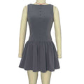 Buttoned Drop Waist Sleeveless Mini Dress - Grey