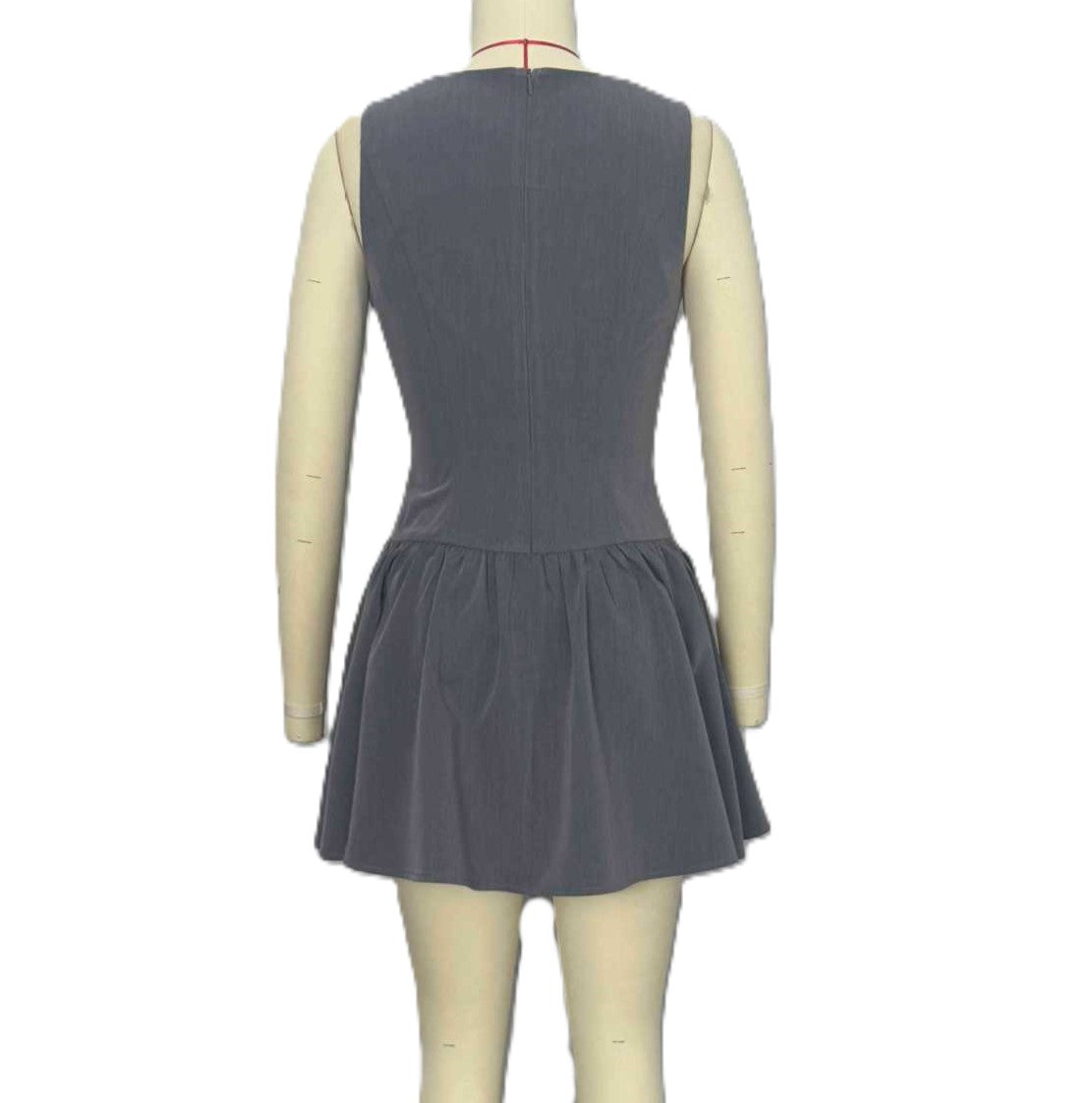 Buttoned Drop Waist Sleeveless Mini Dress - Grey - 1