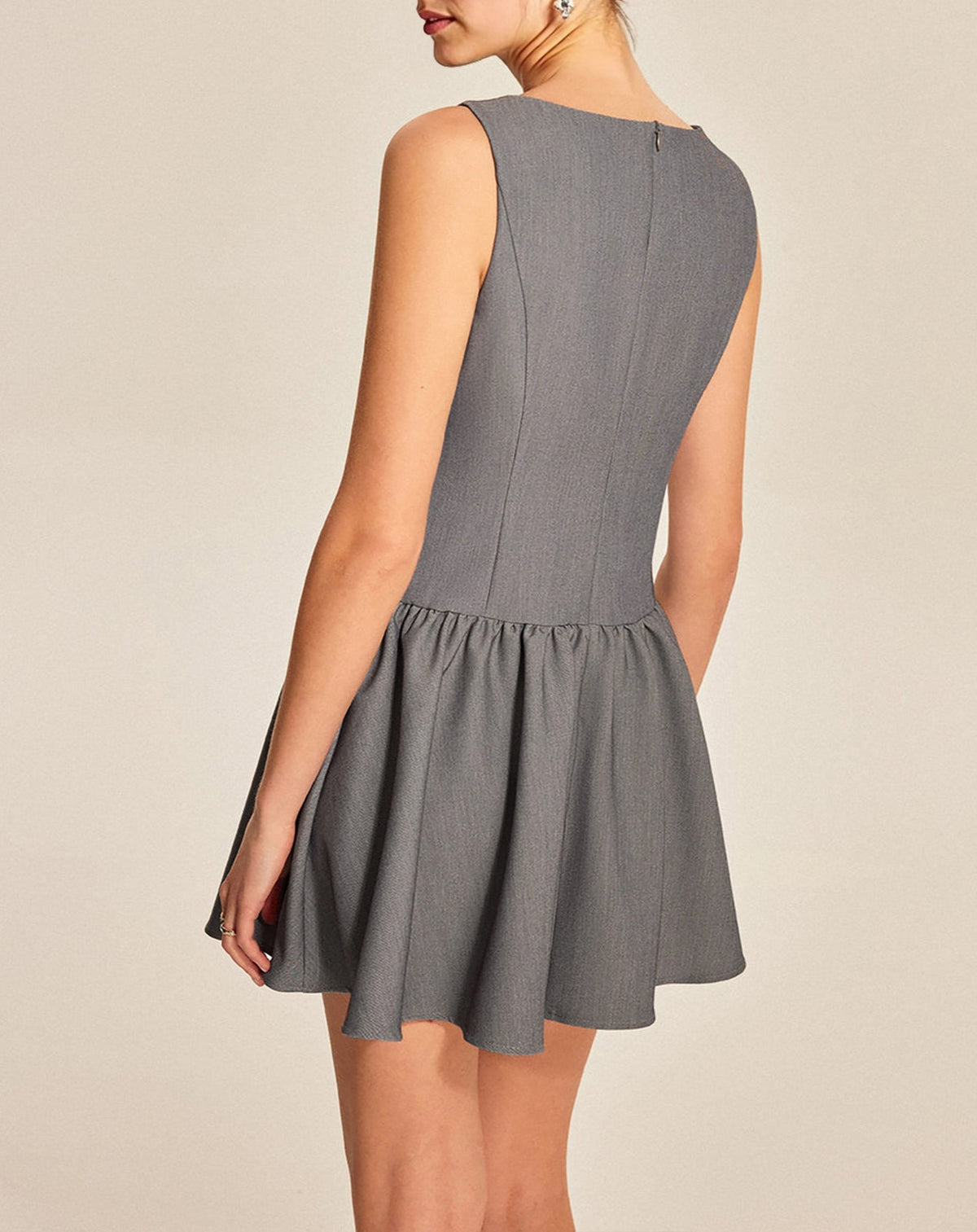 Buttoned Drop Waist Sleeveless Mini Dress - Grey - 2