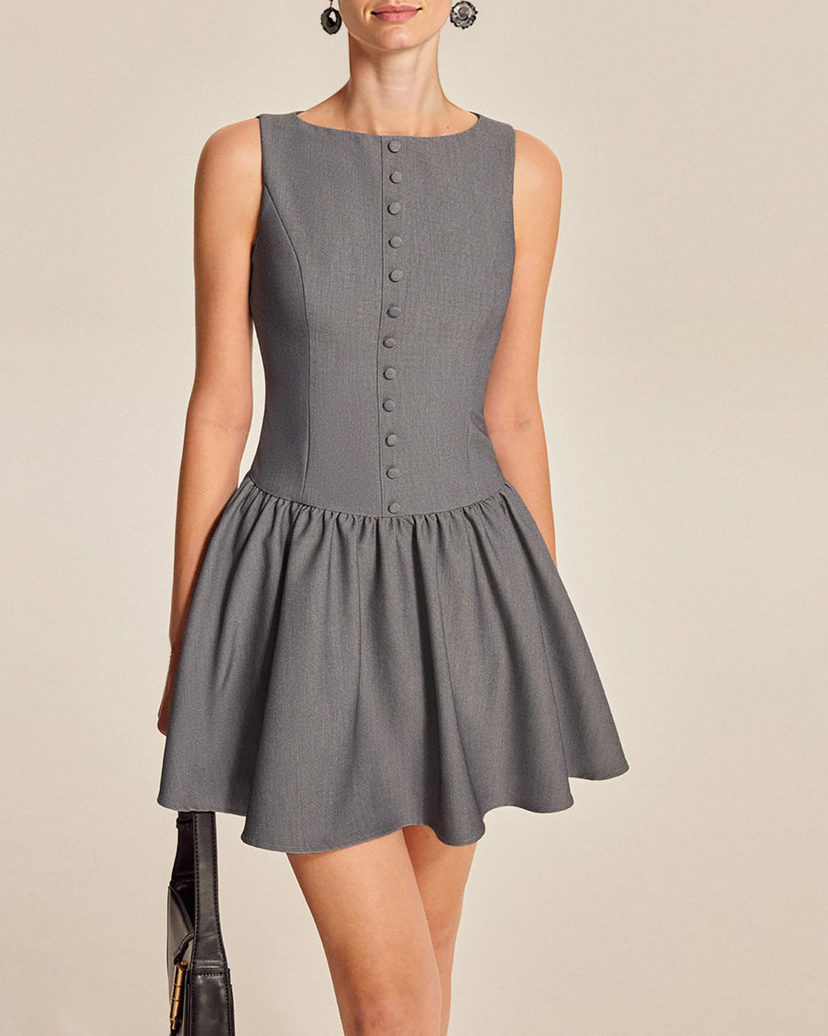 Buttoned Drop Waist Sleeveless Mini Dress