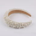 Beaded Pearl Padded Wide Headband - White
