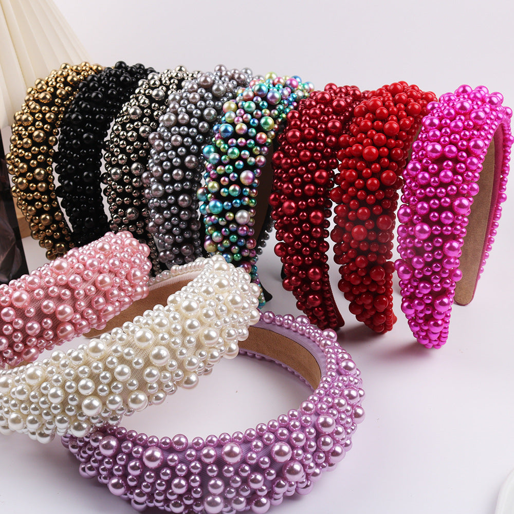 Beaded Pearl Padded Wide Headband - view 3