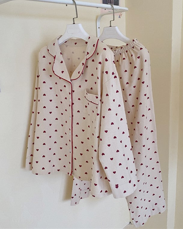 Tiny Heart Brushed Cotton Pajama Set - Apricot