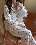Tiny Heart Brushed Cotton Pajama Set - White