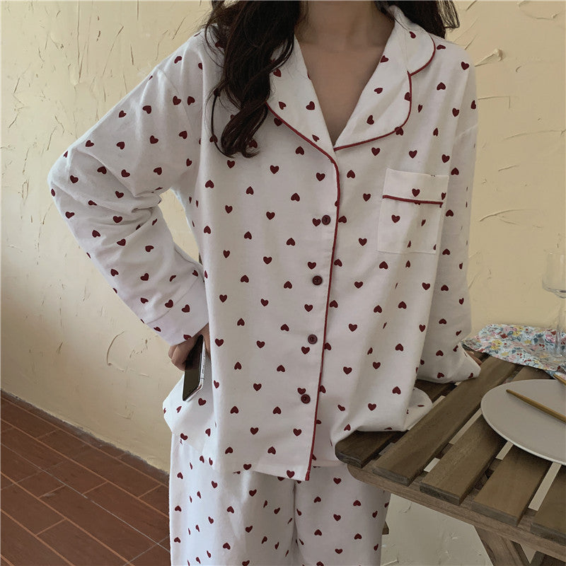 Tiny Heart Brushed Cotton Pajama Set - White - 2