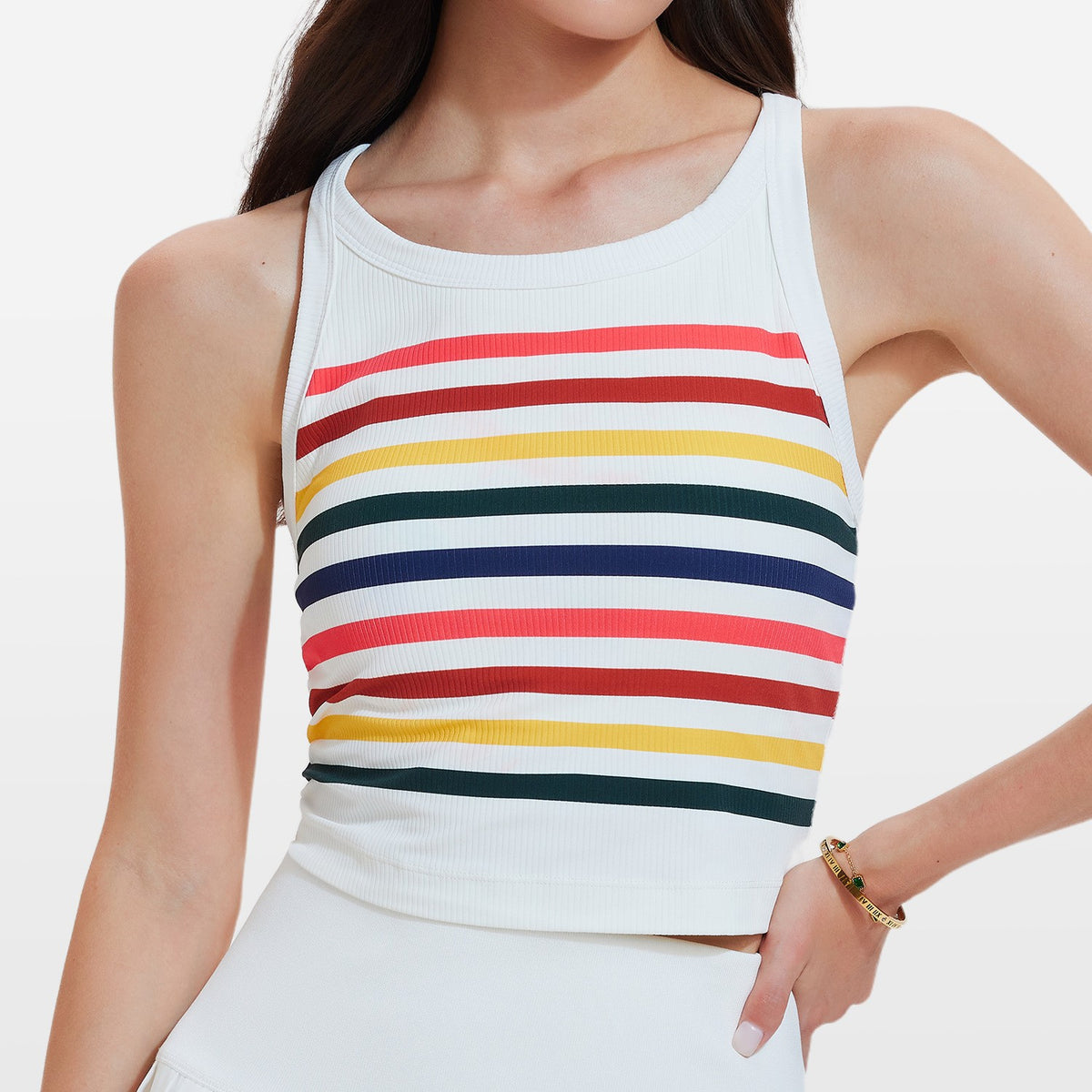 Rainbow Stripe Ribbed Padded Cropped Tennis Tank - Rainbow Stripe