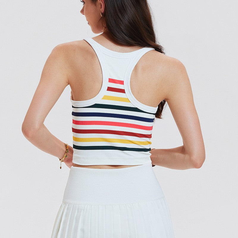 Rainbow Stripe Ribbed Padded Cropped Tennis Tank