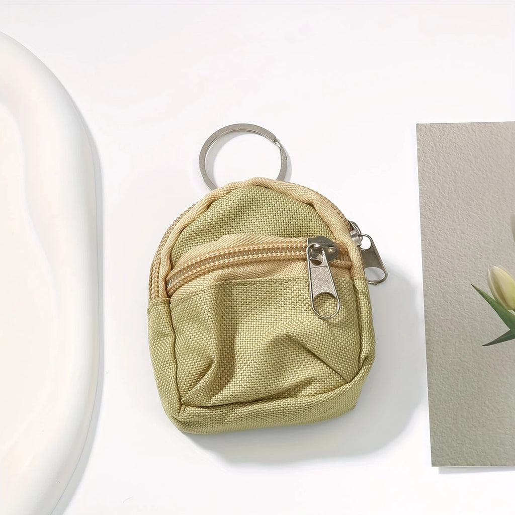 Mini Backpack Coin Purse Keychain Charm - Khaki