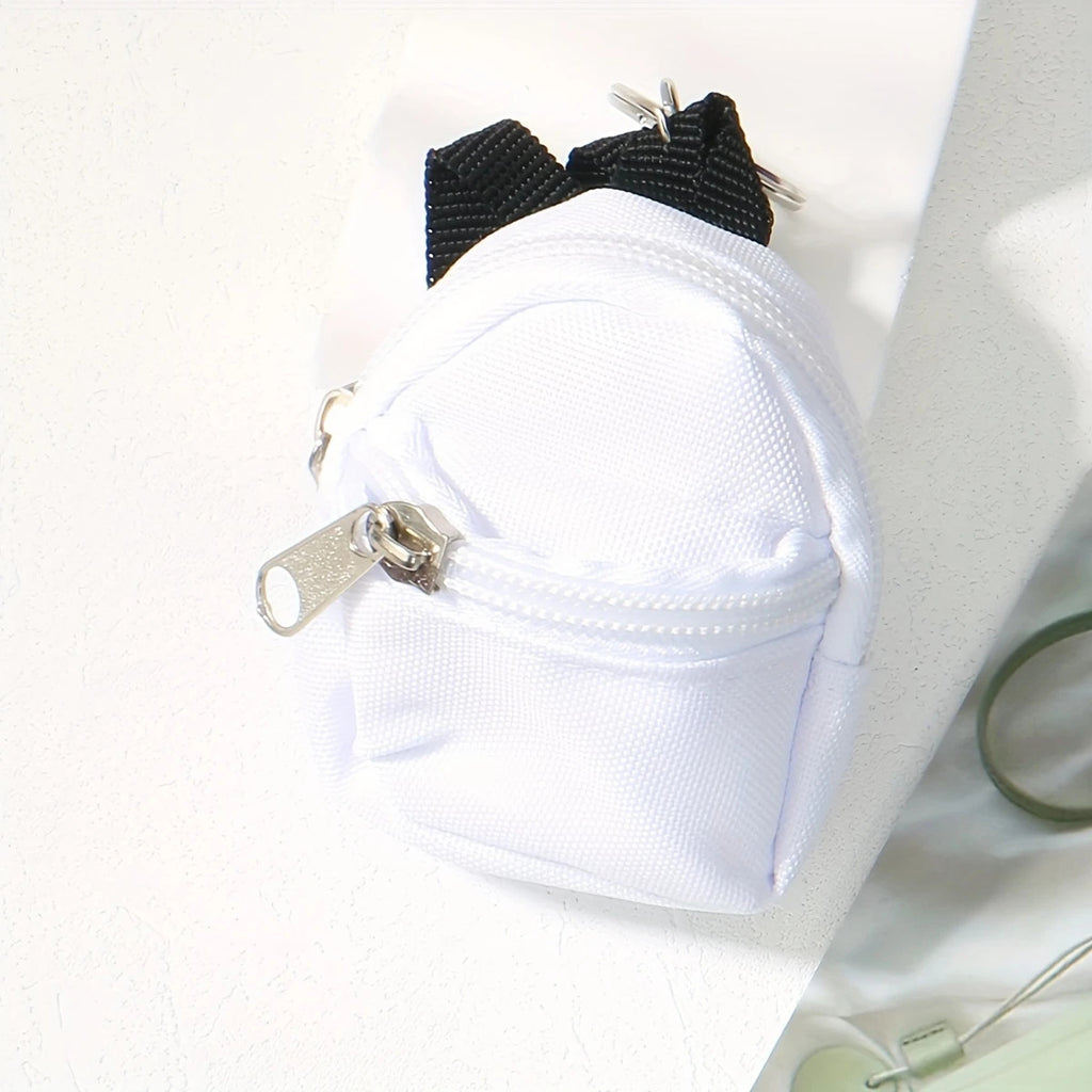 Mini Backpack Coin Purse Keychain Charm - White
