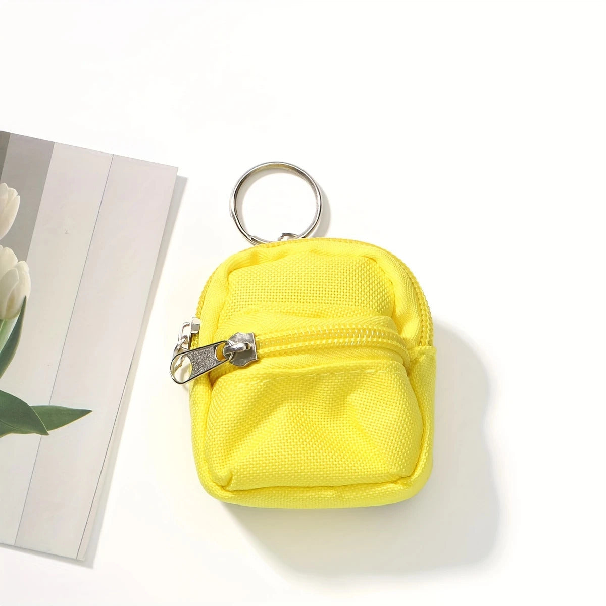 Mini Backpack Coin Purse Keychain Charm - Yellow - 1