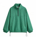 Polka Dot Half Zip Funnel Neck Pullover Jacket - Green