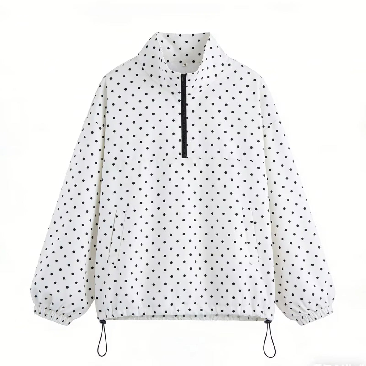 Polka Dot Half Zip Funnel Neck Pullover Jacket - White