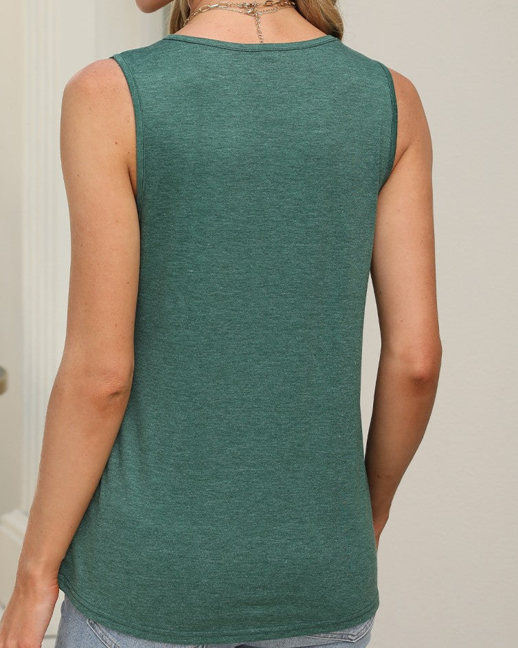 Pleated Front U Neck Sleeveless Tank - Green - 3