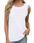 Pleated Front U Neck Sleeveless Tank - White