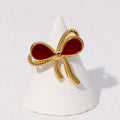 Enamel Bow Crystal Trim Open Ring - Red