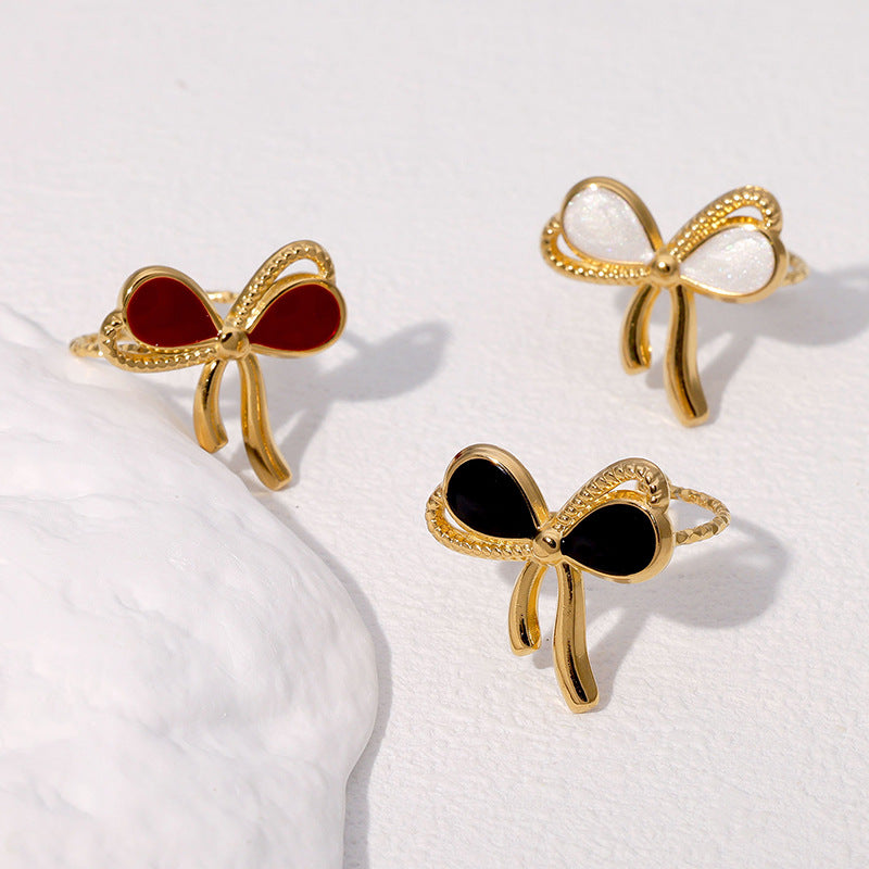 Enamel Bow Crystal Trim Open Ring