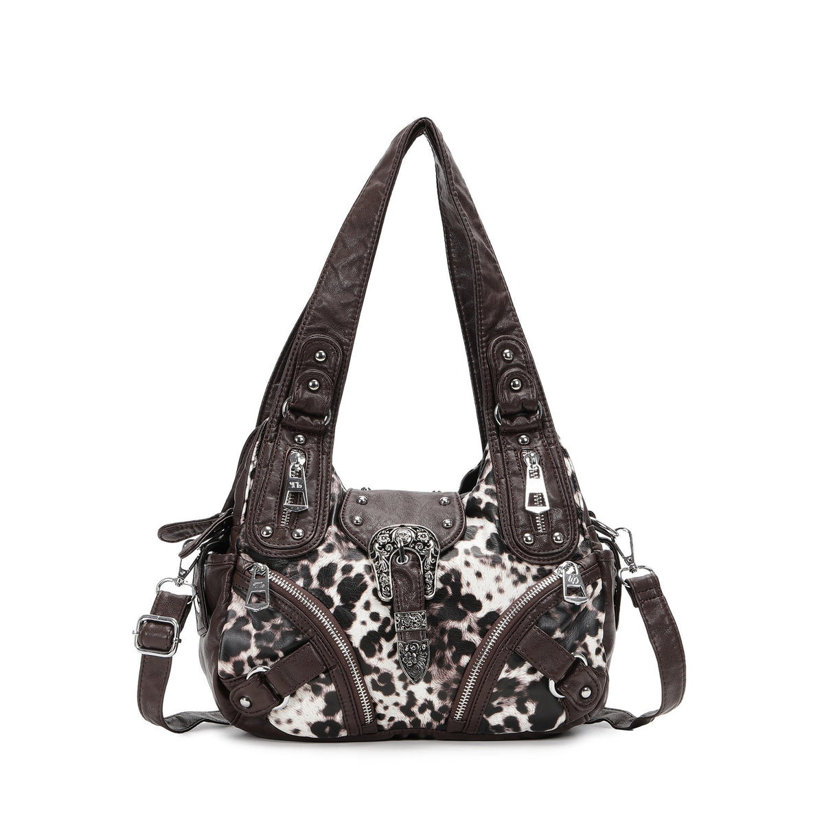 Western Buckle Washed Faux Leather Hobo Bag - Cocoa Spot