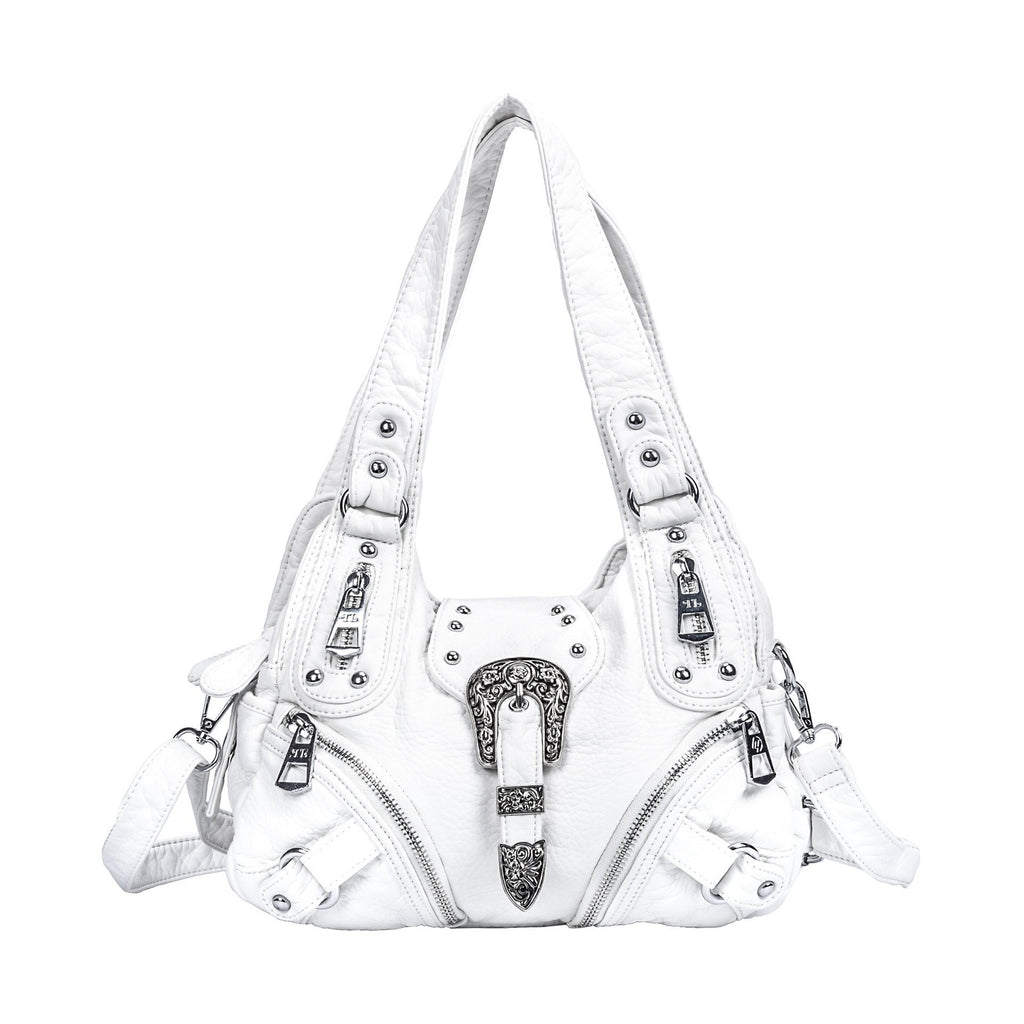 Western Buckle Washed Faux Leather Hobo Bag