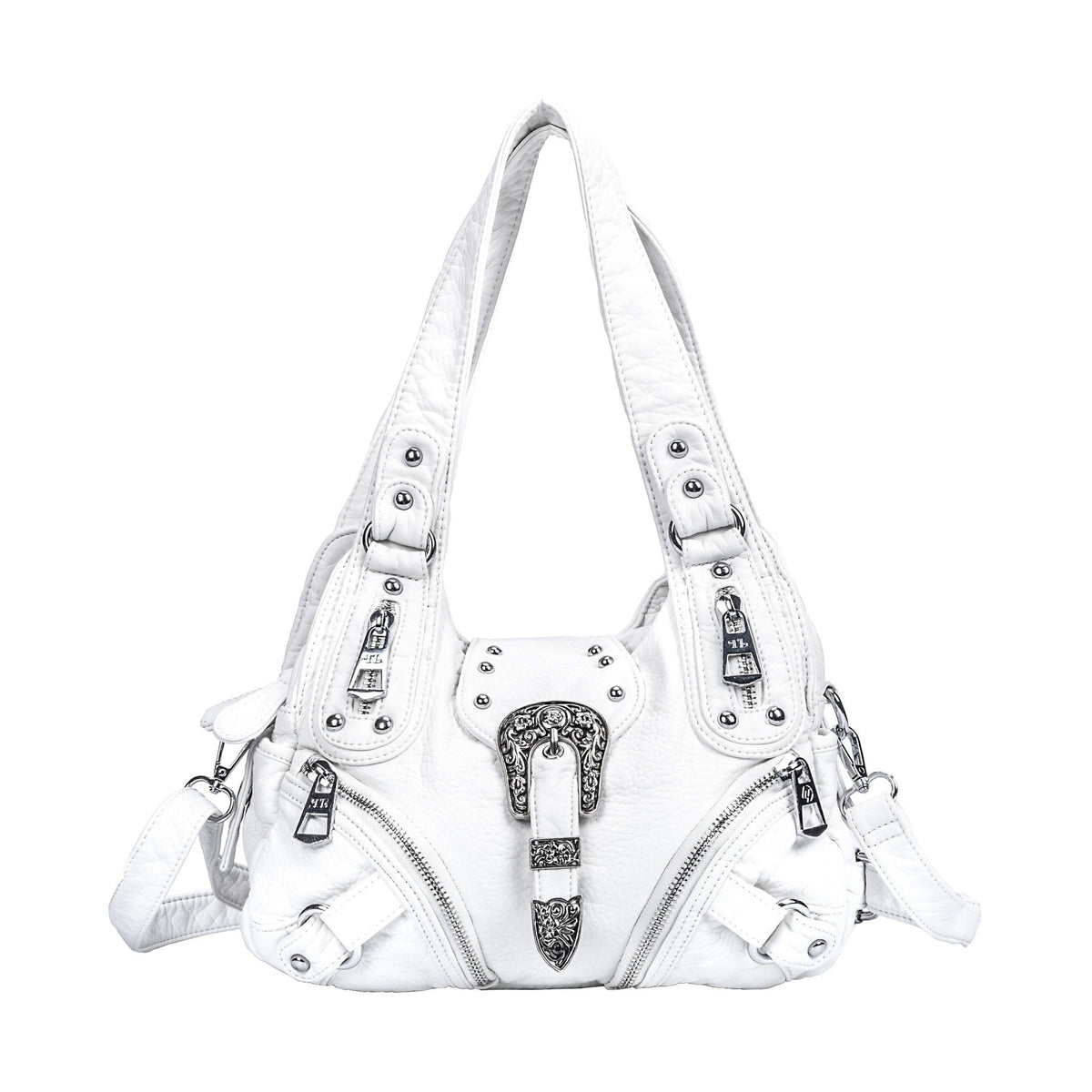 Western Buckle Washed Faux Leather Hobo Bag