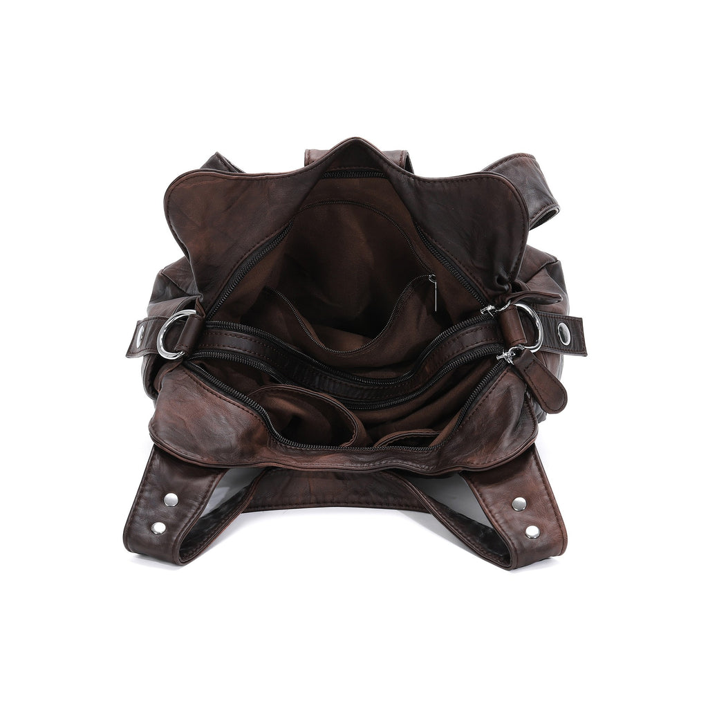 Western Buckle Washed Faux Leather Hobo Bag