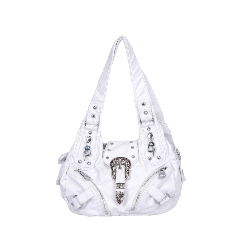 Western Buckle Washed Faux Leather Hobo Bag