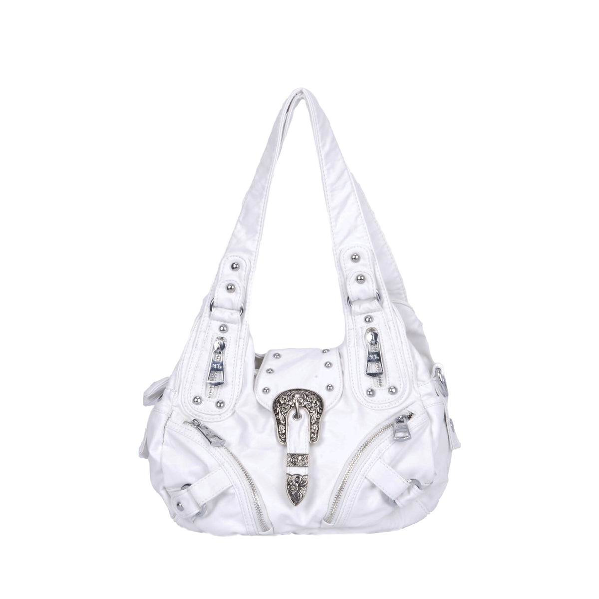 Western Buckle Washed Faux Leather Hobo Bag
