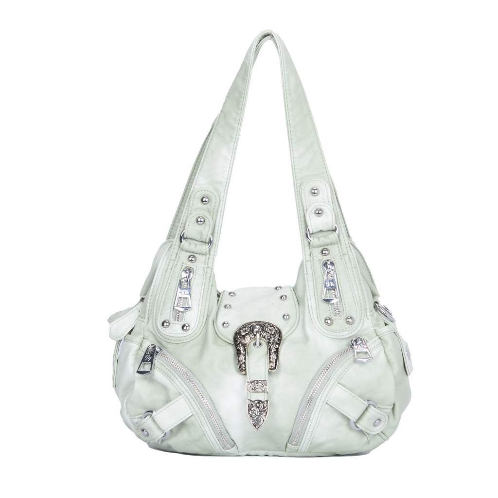 Western Buckle Washed Faux Leather Hobo Bag