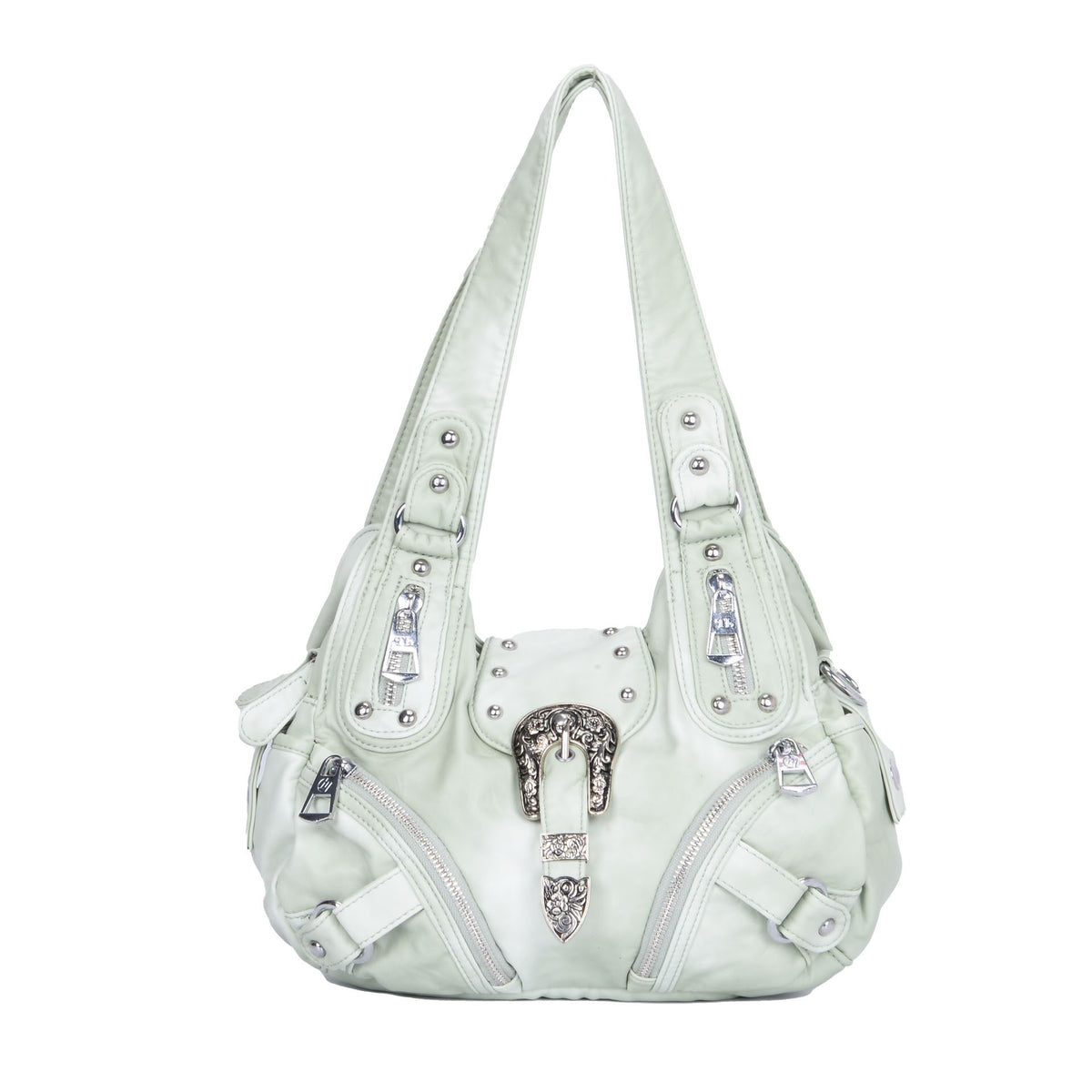 Western Buckle Washed Faux Leather Hobo Bag