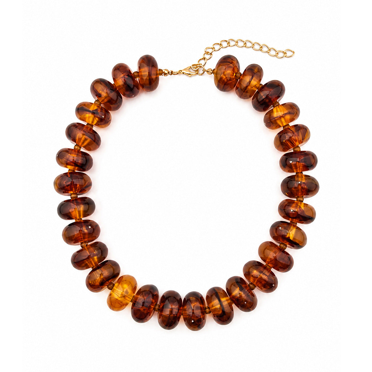 Chunky Rondelle Bead Statement Choker Necklace - Amber