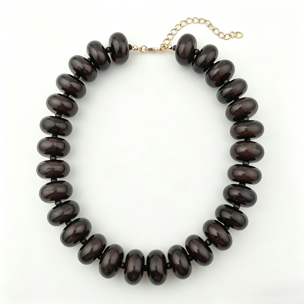 Chunky Rondelle Bead Statement Choker Necklace - Black