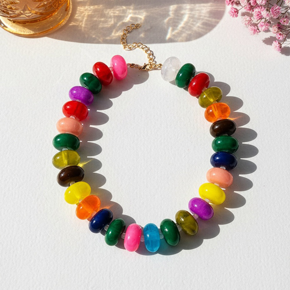Chunky Rondelle Bead Statement Choker Necklace - Colorful