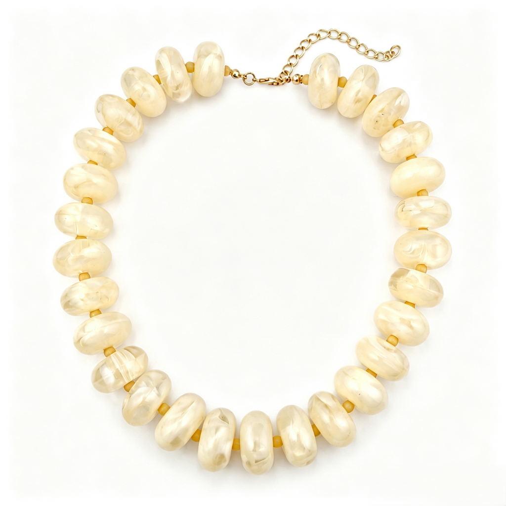 Chunky Rondelle Bead Statement Choker Necklace - Cream_White